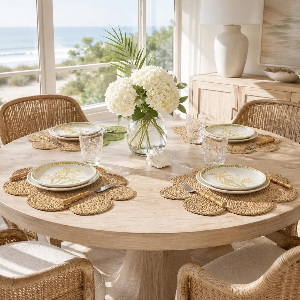 Threshold Set of 4 Natural Woven Monstera Leaf Placemats Tan Tropical Boho NEW
